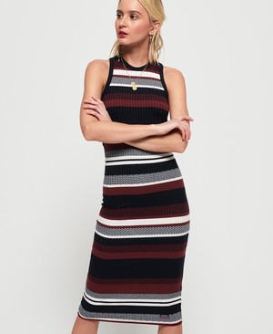 Superdry Knitted Stripe Midi Női Ruhák Sötétkék/Piros/Fehér/Csíkok | ZJMPF7259